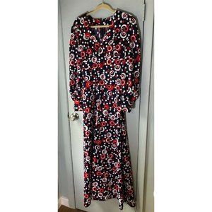 Vintage 70's maxi dress red white blue polka dot geometric circle psychedelic